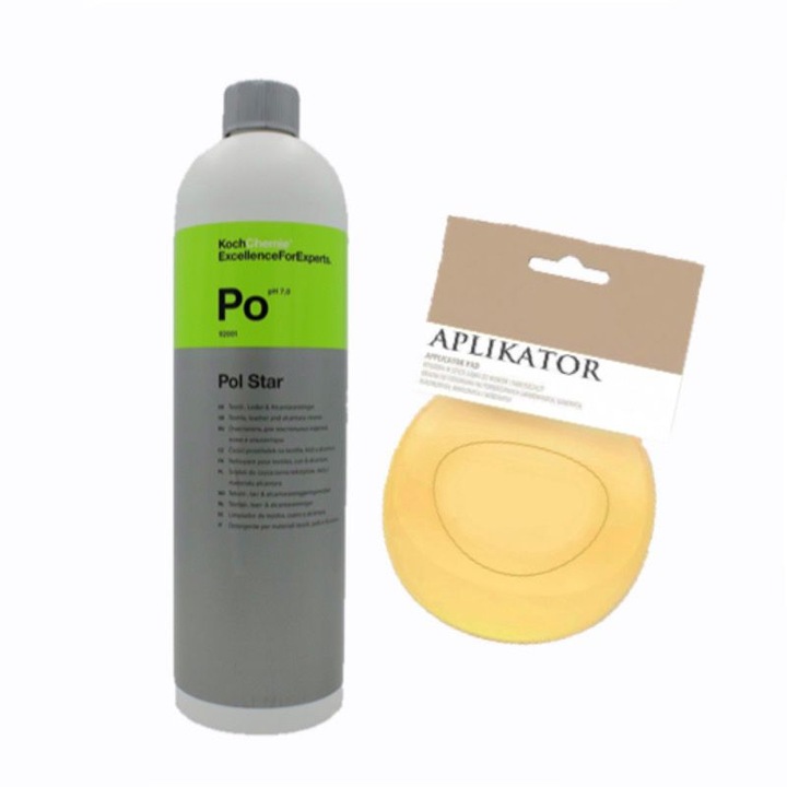 Pachet Solutie curatare textile, piele alcantara Koch Chemie Pol Star, Po, 1L cu Burete Profesional aplicator