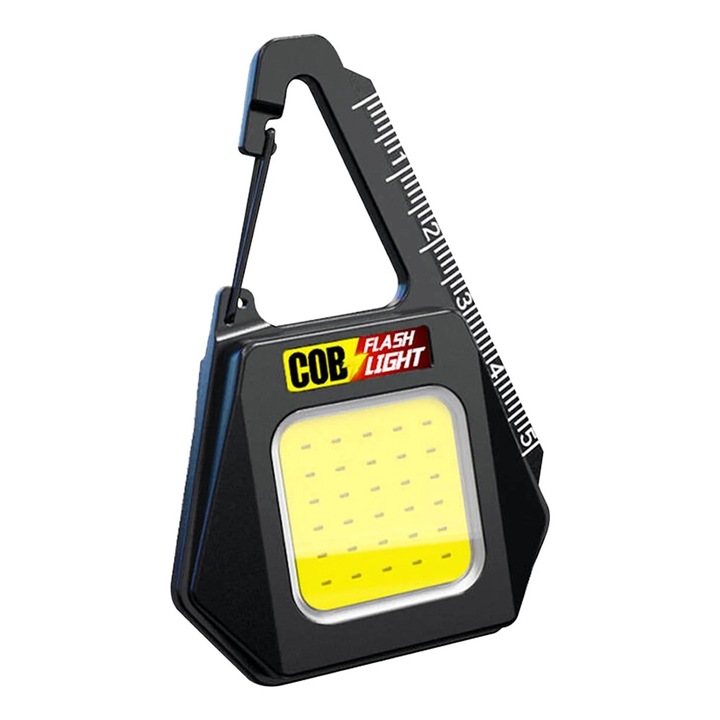 Lanterna de Buzunar, OPTIM SOLUTION, Tip Breloc, 30 LED-uri, 3 Trepte Iluminare, Incarcare Type-C 500 mAh, Metraj de Masurat, 5W, Baza Magnetica, Waterproof, Vizibilitate pe Timp de Noapte, pentru Exterior, Zone Slab Luminate, Camping, Ciclism, Negru