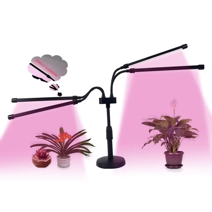 Lampa UV pentru Cresterea Rapida a Plantelor in Interior, Comando Technology, 96 LED-uri Extensibila, Ajustabila, Putere 10W, 4 Capete, Lumina MOV, Timer, 9 Niveluri de Lumina