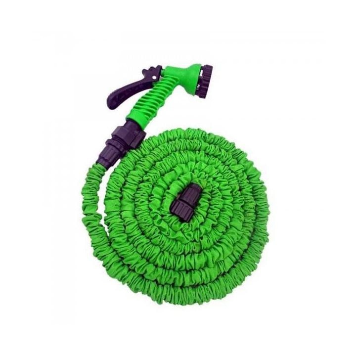 Разтегателен градински маркуч Macvi® с многофункционален пистолет за поливане, дължина 45 м, зелен