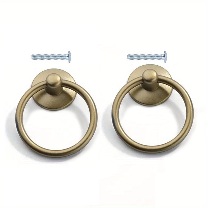 Set 2 manere circulare pentru dulap cu suruburi, filet de tragere sertar, aliaj de zinc, 5.2x4.4cm, Auriu