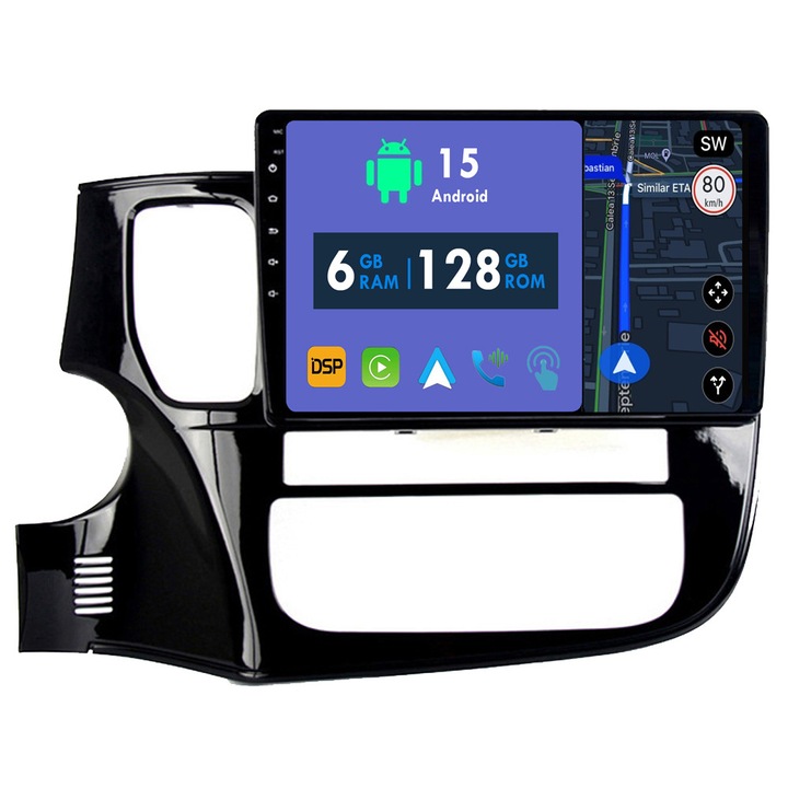 Navigatie GPS CarPlay Radio pentru Mitsubishi Outlander 3 GF0W GG0W 2012 - 2018 Android Auto Stereo Bluetooth Ecran Tactil 6GB RAM, 128GB ROM