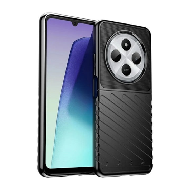 Gigapack szilikon mobiltelefon tok, ütésállóság, csíkos, dombor minta, fekete, kompatibilis: Xiaomi Redmi 14C 4G