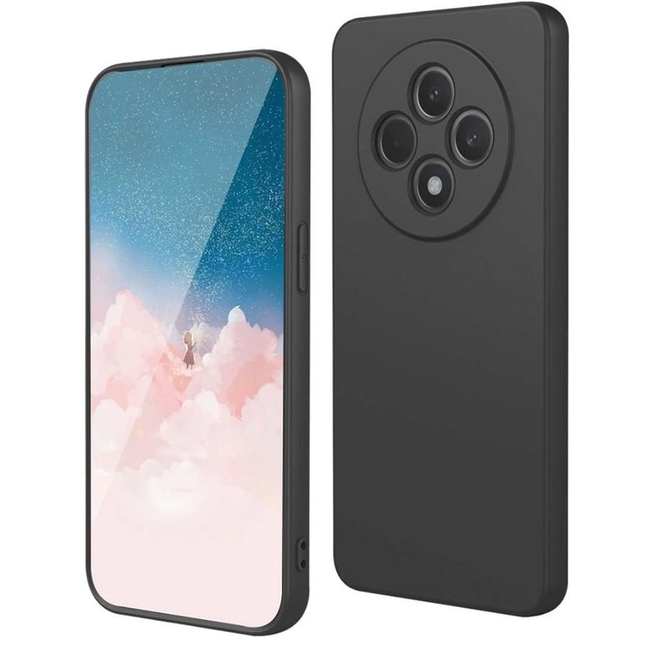Silicone Jelly G-Tech Liquid Case, съвместим с Oppo Reno 12F, тънък, защита на камерата, микрофибър, високотехнологичен силикон, черен