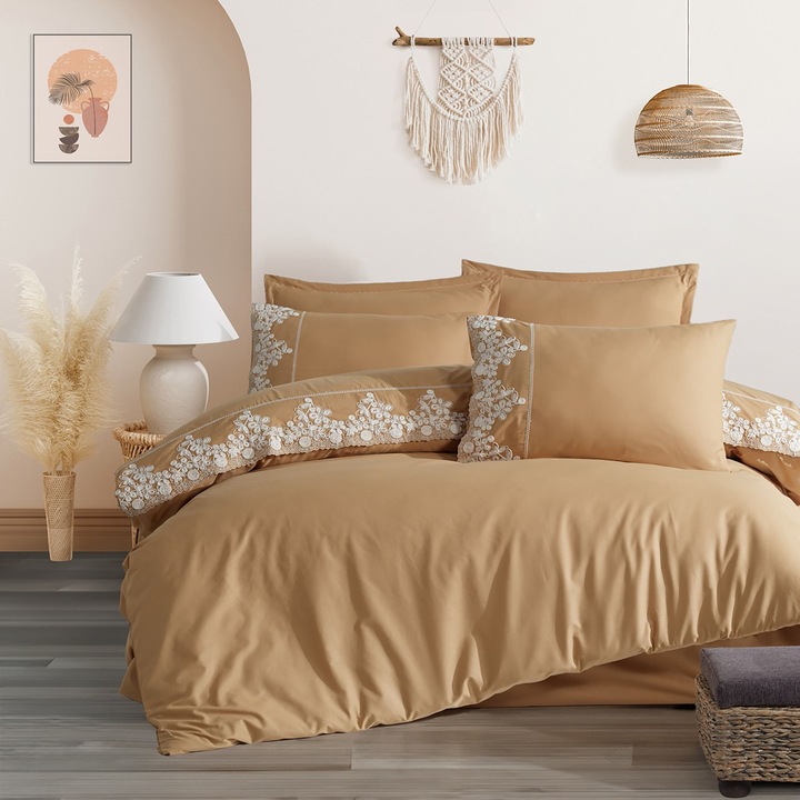 Jacquard dupla ágynemű 100% pamut 6 db, lepedő 240x260 cm, paplan 200x220 cm, 2 párnahuzat 50x70 és 70x70 cm, Classy, Bézs OSELA V1