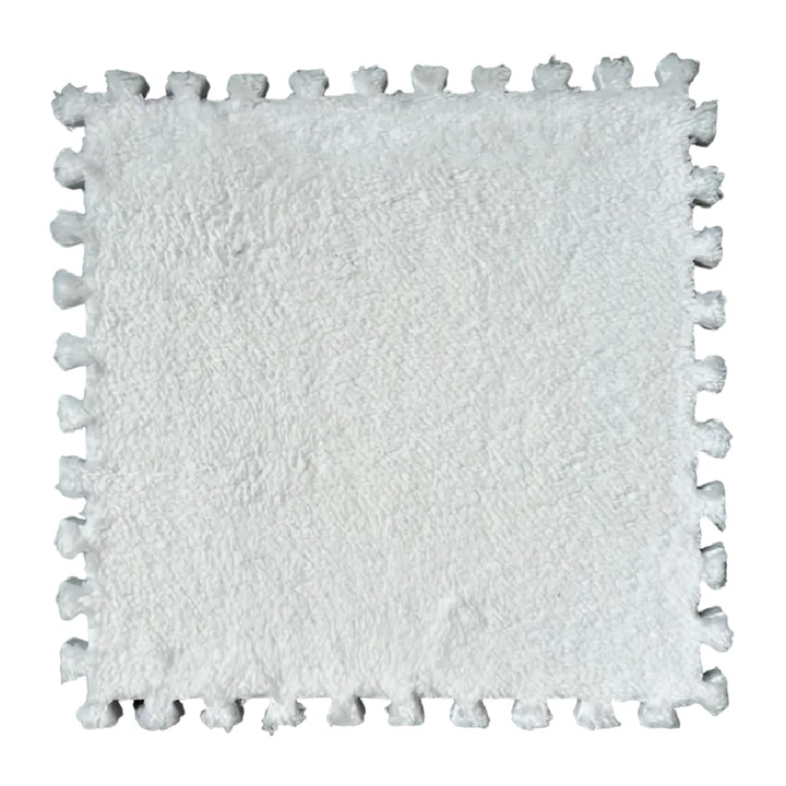 Covoras puzzle, plusat, confortabil si elegant, primitor, ideal pentru joaca si relaxare, non-toxic, antiderapant si captusit, usor de instalat si de intretinut, marime 1 buc: 30 x 30 cm, set 10 bucati - FLUFFTILE alb