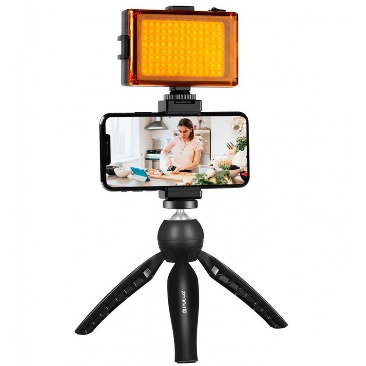 Комплект за телефон, Vlogging, камера, включен мини LED панел, статив 1/4 резба и държач за телефон с патина