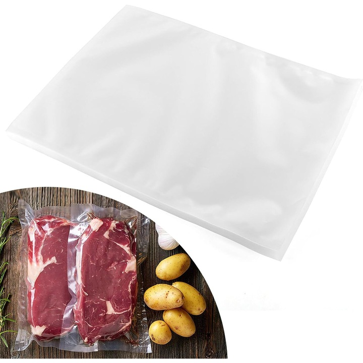 Set 100 de pungi de vidat ElectricS™ Premium Roll, 30 x 40 cm universale pentru toate aparatele de vidat, super rezistente, fara BPA, transparente