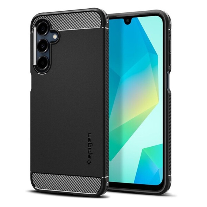 Spigen rugged armor szilikon mobiltelefon tok, ütésállóság, légpárnás sarok, karbon minta, fekete, kompatibilis: Samsung Galaxy A16 5G, SM-A166, / Galaxy A16 4G, SM-A165
