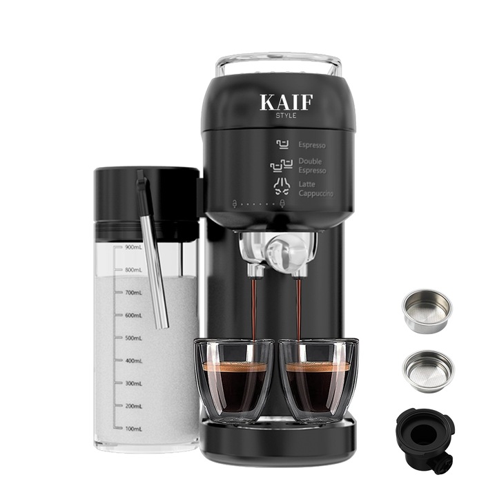 Еспресомашина 3 в 1 Exploara Series TC58+, с едно кликване Latte/ Cappuccino, капсули/ смляно кафе/ кафеени бисквити, електромагнитен клапан за освобождаване на налягането, 1 л, черна
