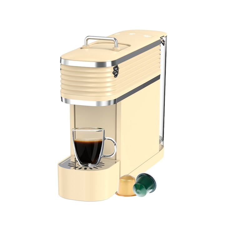 Кафемашина за капсули TC06AL, Ristretto/Espresso/Longo, 3 персонализации, 20-секундно предварително загряване, подвижно отделение за капсули, 580 ml, 1400 W, 20 бара, бежова