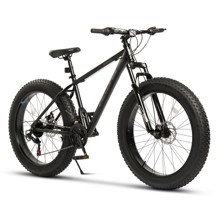 Fat Bike MTB Hercules JSX2619, Velors márka, 26 colos kerék, első/hátsó tárcsafék, Shimano felszereltség, 21 sebesség, fekete/szürke