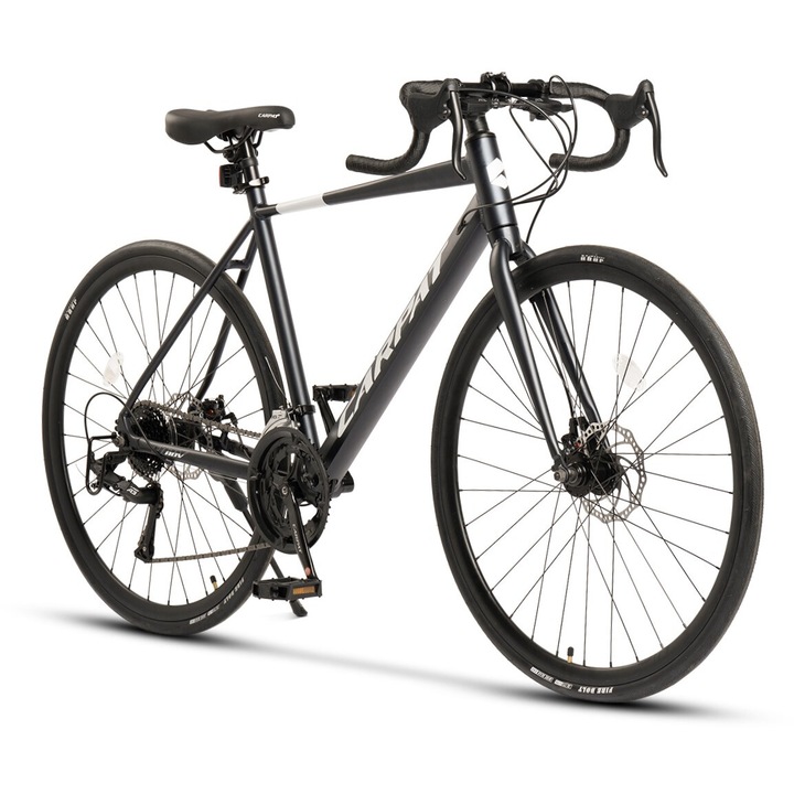 Велосипед Carpat Rush JSX28320, алуминиева рамка с интегрирани кабели, колело 28 инча, гума за профил на пътя, предна/задна дискова спирачка, оборудване A3, 16 скорости, синьо с бяло