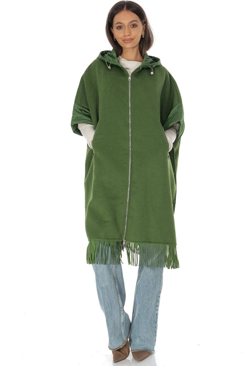 Poncho oversized cu franjuri culoare Verde Roh JR656, Onesize