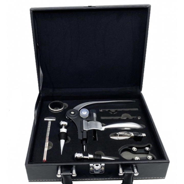 Set cadou Clasic Gentleman, 9 accesorii desfacere sticla, negru