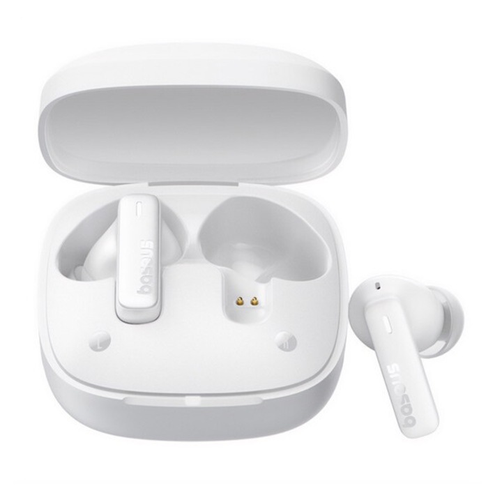 Baseus bowie e19 bluetooth fülhallgató sztereo, v5.3, tws, mikrofon, zajszűrő, ipx5 + töltőtok, fehér