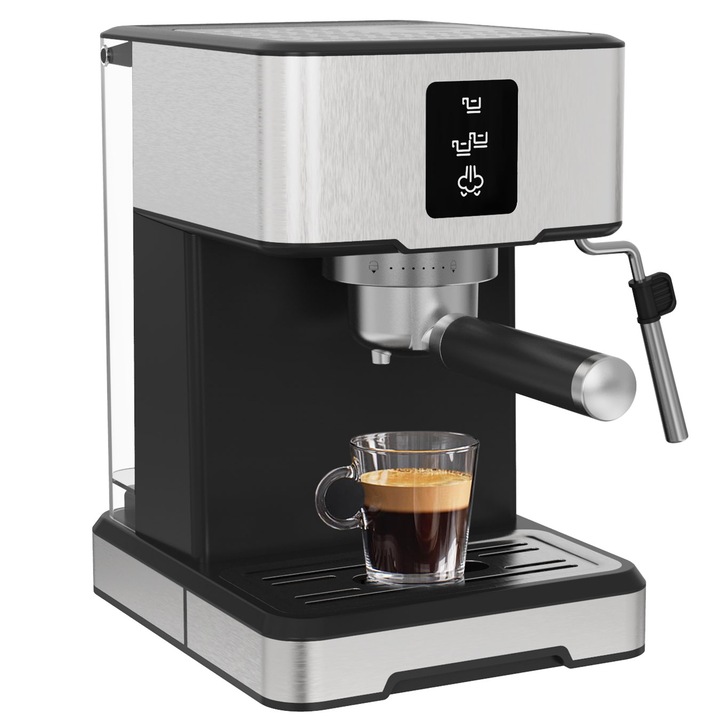 Espresso manual, capacitate personalizata, preincalzire instantanee in 20s, spuma/ apa calda, Capsule/ cafea cu pudra/ pad cafea, Reducerea presiunii profesionale, 20 Bar, 1400 W, 1, 5L, Argintiu