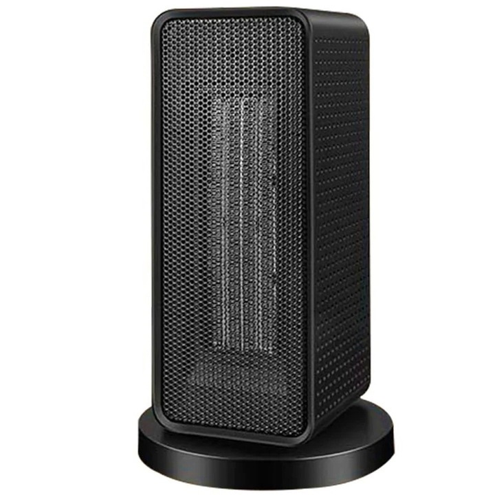 Aeroterma, OPTIM SOLUTION, Mini Radiator, 1200 W, 2 Trepte de Putere, 5W, Termostat Reglabil, Protectie Multipla, Oscilatie la 90 de Grade, Performanta de Top, Nivel Zgomot Redus 41-50dB, Portabil, Compact, Negru