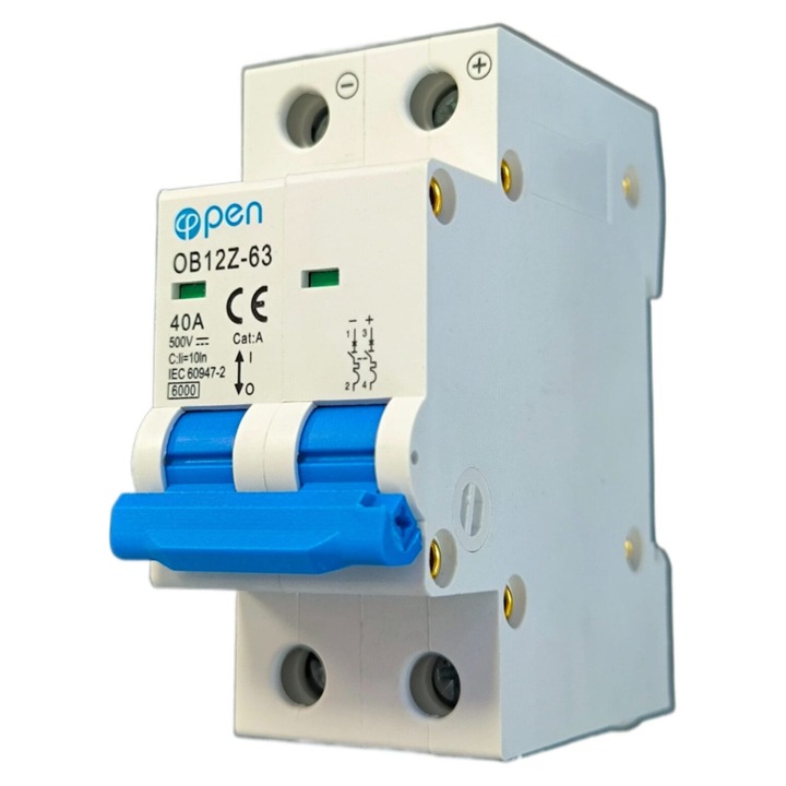 Siguranta Automata DC 40A, 2 Poli, 500V | Protectie Suprasarcina si Scurtcircuit | Montaj pe Sina DIN | Ideala pentru Sisteme Fotovoltaice si Aplicatii Industriale | OPEN