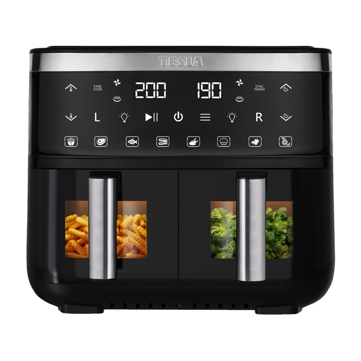 TESLA Aircook Q450 XXL DualZone digitális forrólevegő sütő, 7,6L