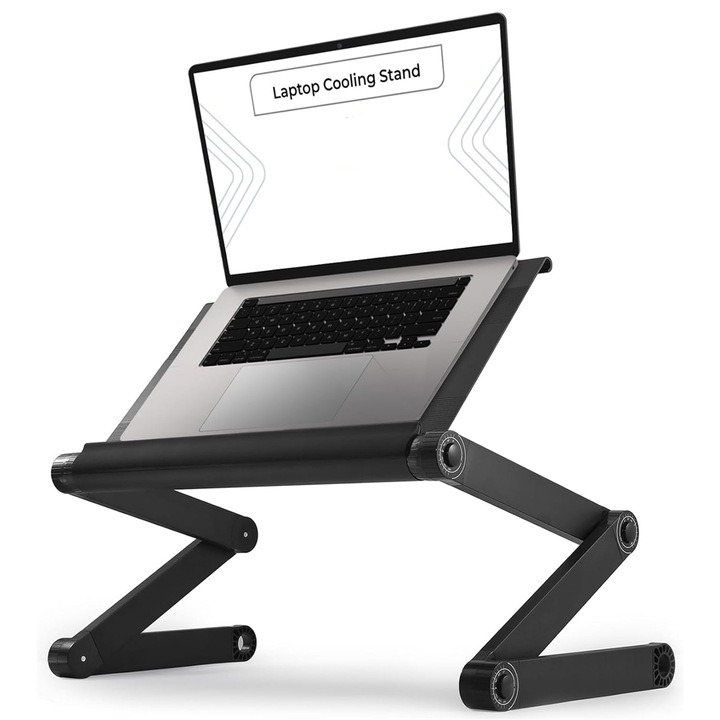 Masuta pentru Laptop 2 in 1 Teno®, reglabila pe inaltime, fante de aerisire, suport reglabl pentru mouse, multifunctionala, versatila, 42 x 26 cm, negru