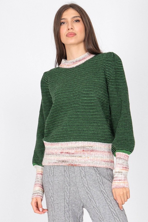 Pulover cu guler inalt si dungi in Verde Roh BR2817, Onesize