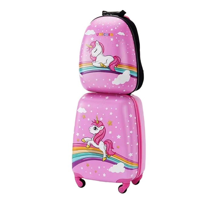 Комплект от 2 части, детски куфар и детска раница 47/37 см, Unicorn and Stars model, Seretec Solutions TR-00125