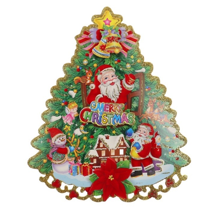 Decoratiune de Craciun Antbro® sticker bradut, multicolor, 23.5 x 30.5 cm