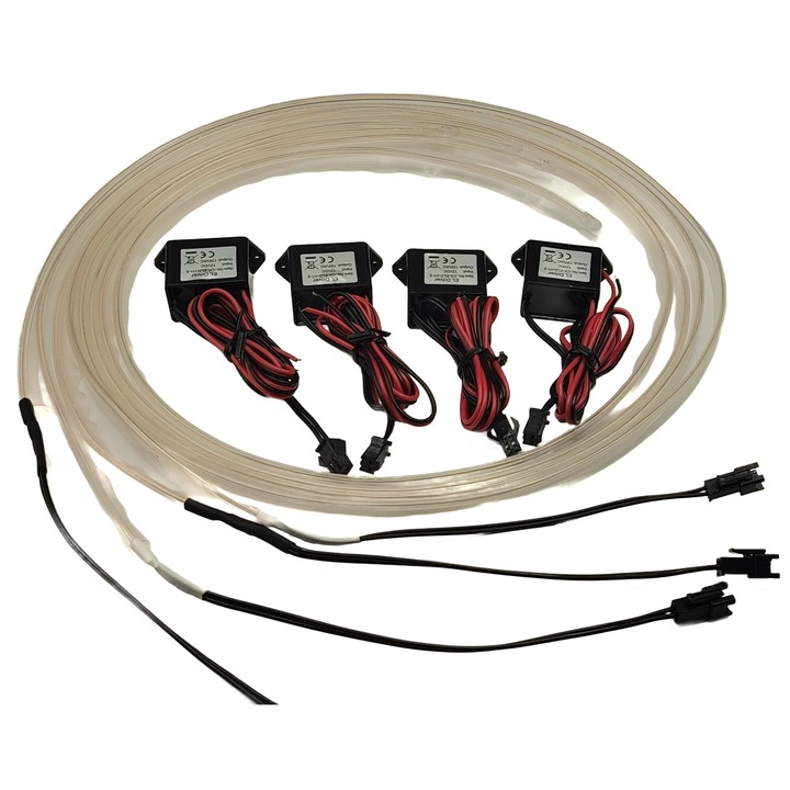 Lumini Ambientale Neon Flexibil Alb, diametru 3, 2mm, pentru Portiere Auto