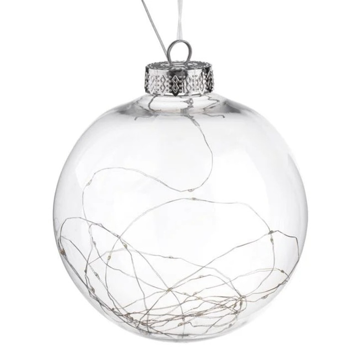 Ornament brad de Craciun Antbro® glob transparent decorat in interior cu luminita cu 40 de LED-uri, alb cald, Ø20cm