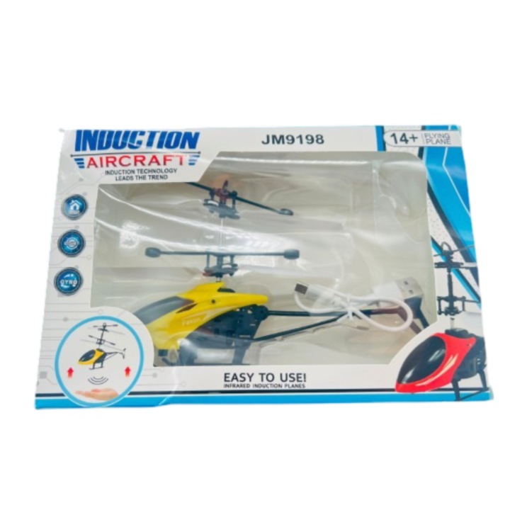 Хеликоптер с индукция Mixbo, тъч контрол, жироскопична система, USB зареждане, възраст 14+, Жълт