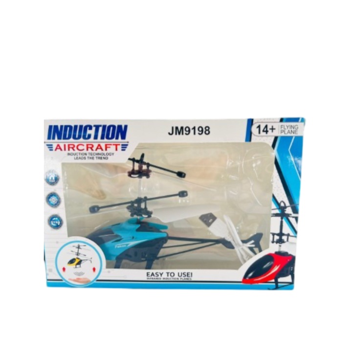 Хеликоптер с индукция Mixbo, тъч контрол, жироскопична система, LED светлини, USB зареждане, възраст 14+, Син