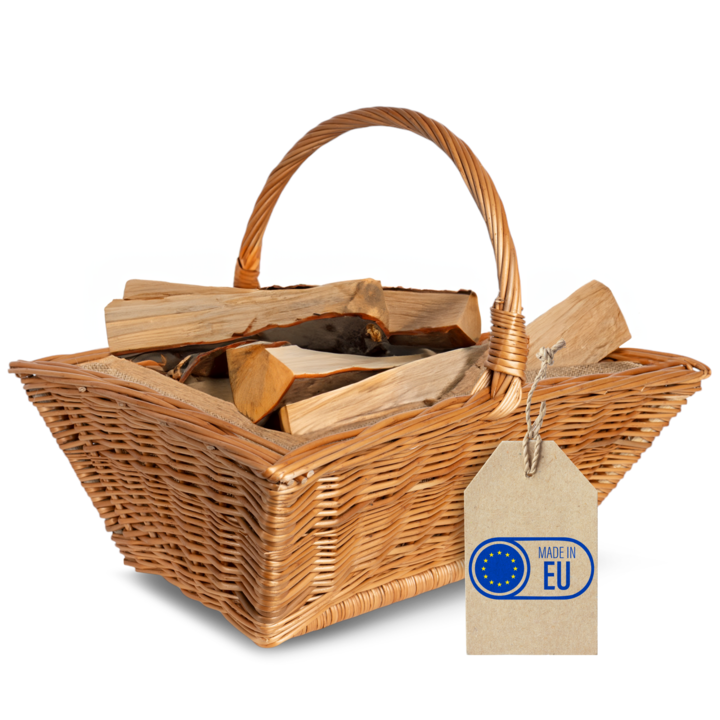 Cos pentru lemn de foc de interior cu manere, Creative Home, Cos mare din rachita dreptunghiulara 50x40x37 cm, Salcie maro naturala Tesute manual, Multifunctional