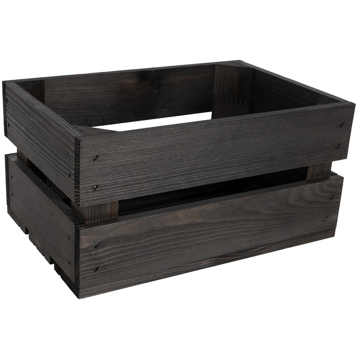 Fekete fadoboz, 30 x 20 x 15 cm, Creative Deco, vintage, kopott stílusban, Ideális tárgyakhoz, Gyümölcsdoboz, Dekoratív dobozok barkács dekorációhoz