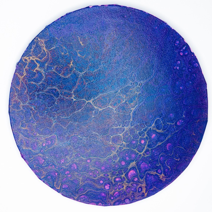 Tablou Pictat Manual, Unicat: Ganduri Albastre, denumire engleza Blue Thoughts, Tablou rotund 30 cm Face parte din colectia Spiritual Worlds and Planets, brand Academia Viata Constienta®