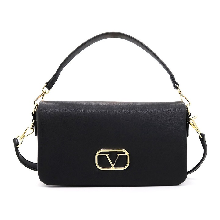 19V69 ITALIA, Geanta de piele ecologica cu bareta de umar si logo, Negru