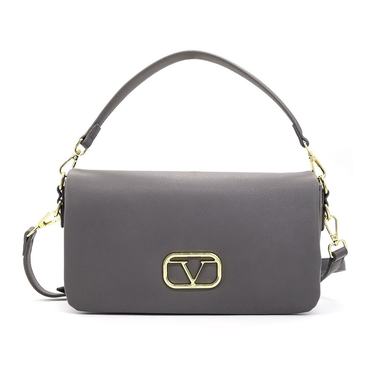 19V69 ITALIA, Geanta de piele ecologica cu bareta de umar si logo, Gri