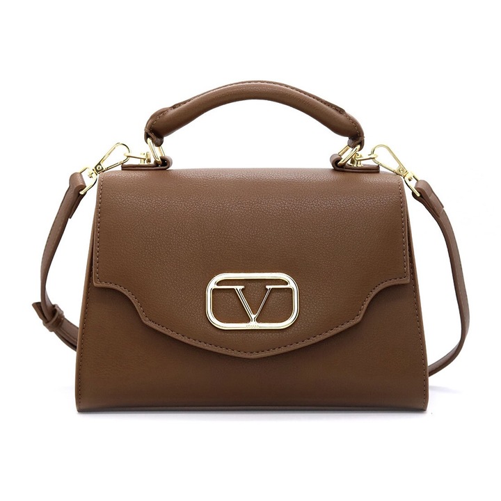 19V69 ITALIA, Geanta de piele ecologica cu maner si bareta detasabila, Maro