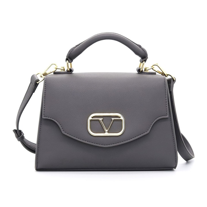 19V69 ITALIA, Geanta de piele ecologica cu maner si bareta detasabila, Gri