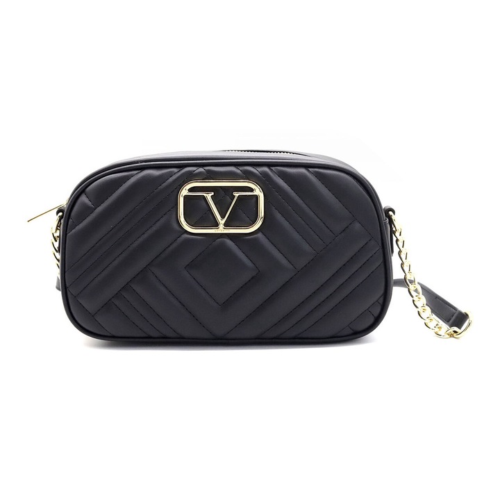 19V69 ITALIA, Geanta crossbdy de piele ecologica cu bareta ajustabila, Negru