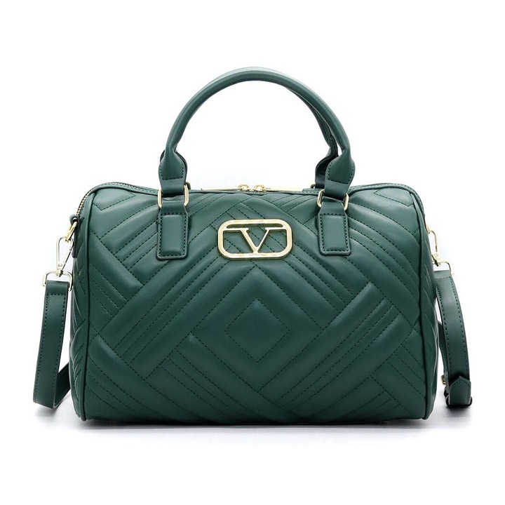 19V69 ITALIA, Geanta bowler de piele ecologica cu bareta detasabila, Verde