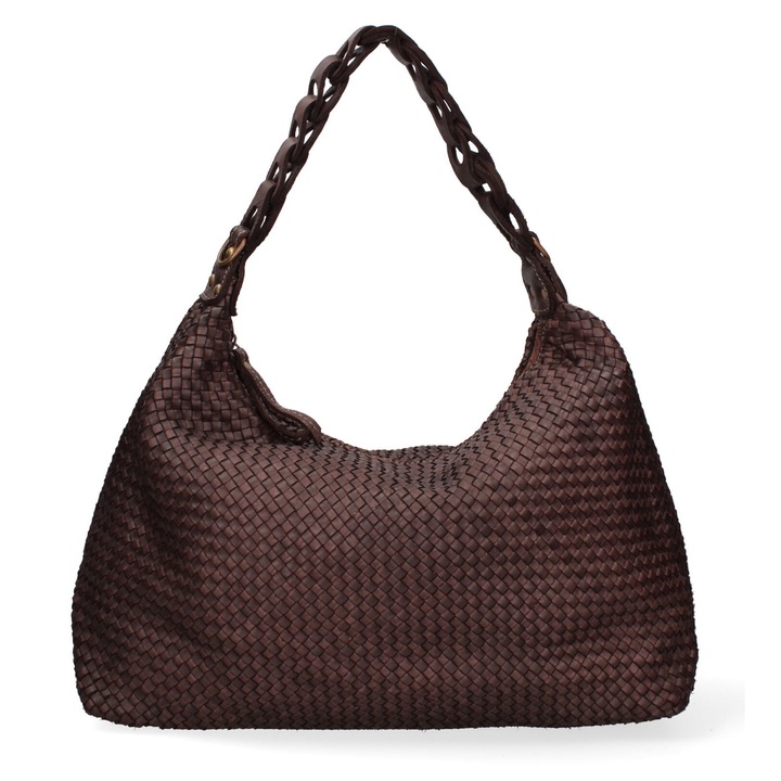 Gave Lux, Geanta shopper de piele cu aspect tesut, Maro inchis