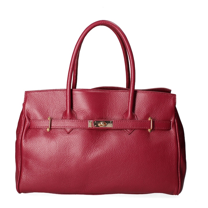 Gave Lux, Geanta de piele cu maner si aspect texturat, Visiniu