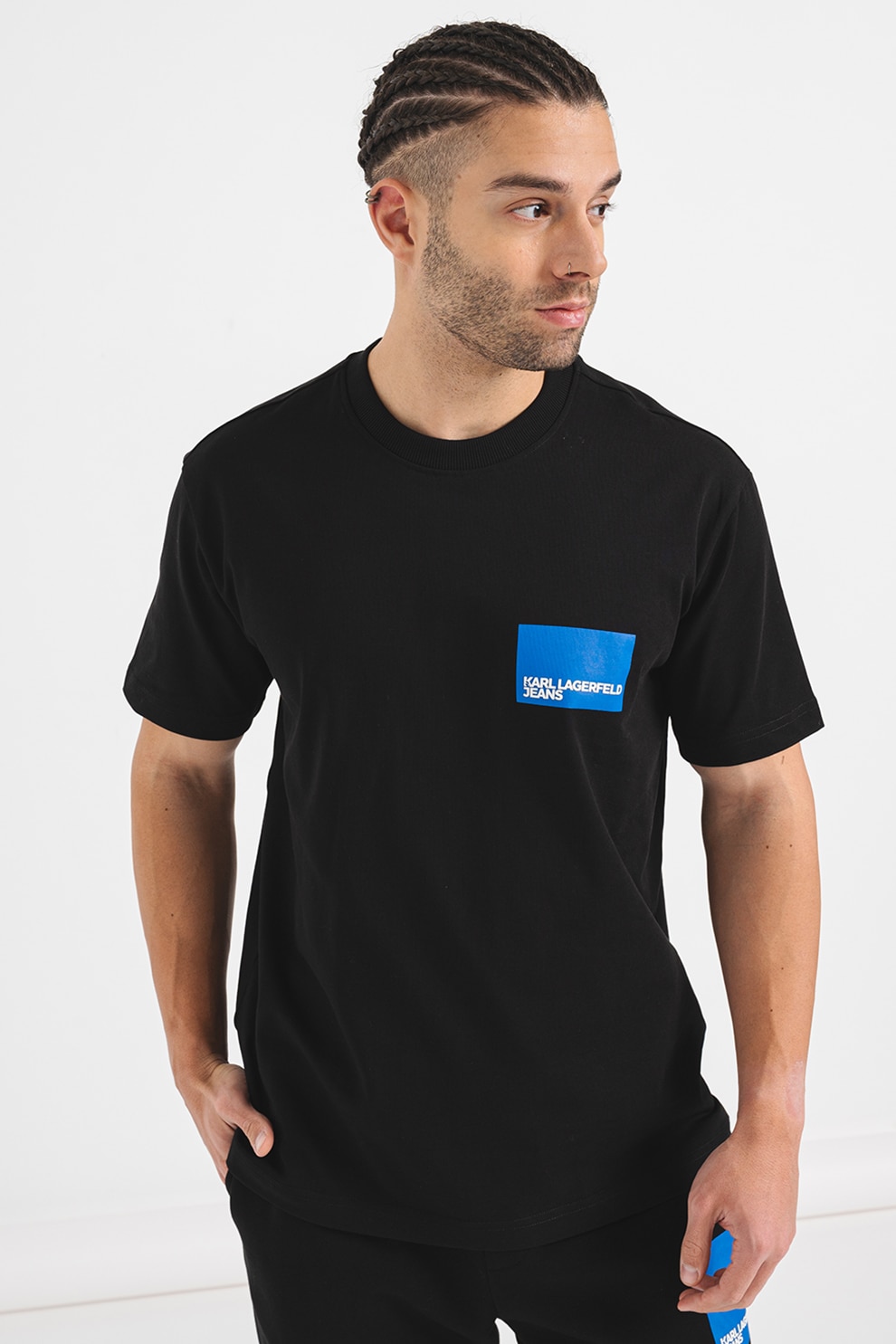 KARL LAGERFELD JEANS, Tricou de bumbac organic, Negru, Albastru royal, Alb optic, S