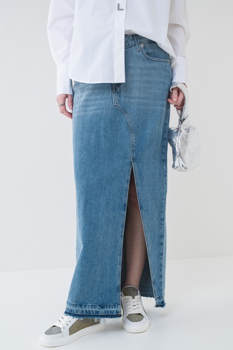 KARL LAGERFELD JEANS, Fusta midi de denim, Albastru deschis melange
