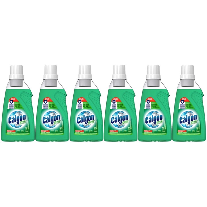 Set 6 x Calgon Anticalcar Gel 750ml Hygiene+, fresh aroma, parfum floral, distruge calcarul, rapid si eficient, testat dermatologic, prospetime de lunga durata, eficacitate maxima, continut generos, elimina mirosuri neplacute