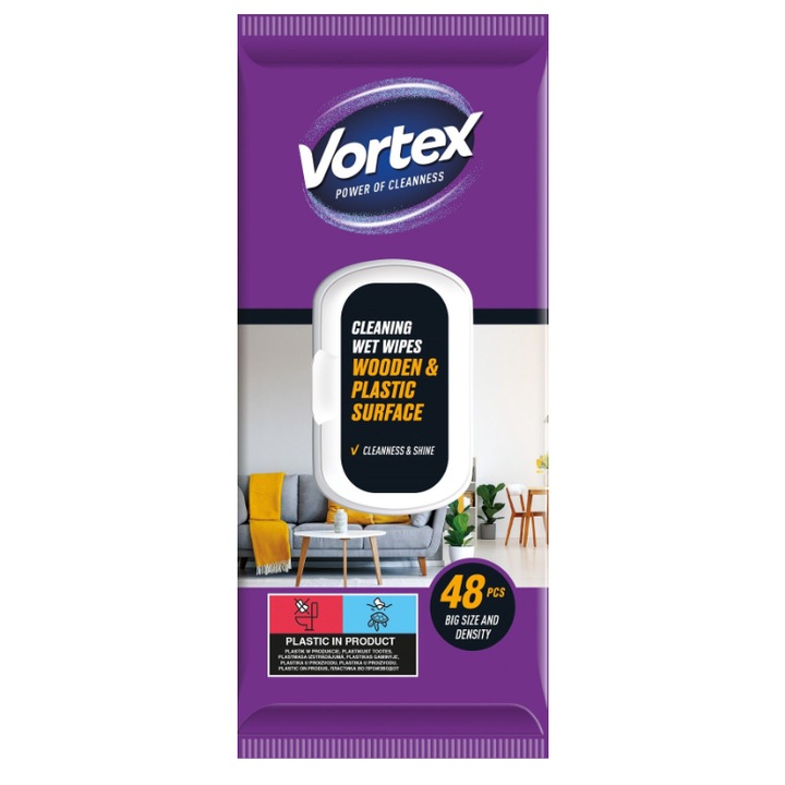 Servetele Umede Vortex pentru Suprafete din Lemn si Plastic 48 pcs