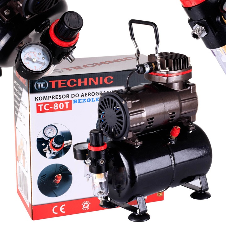 Compresor profesional de modelare cu rezervor de 3 litri, 23 l/min Technic TC-80T