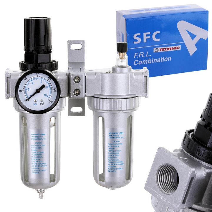 Bloc de preparare a aerului - filtru de aer 40 microni, reductor, ulei pentru pneumatica 1/2" Technic AFRL80