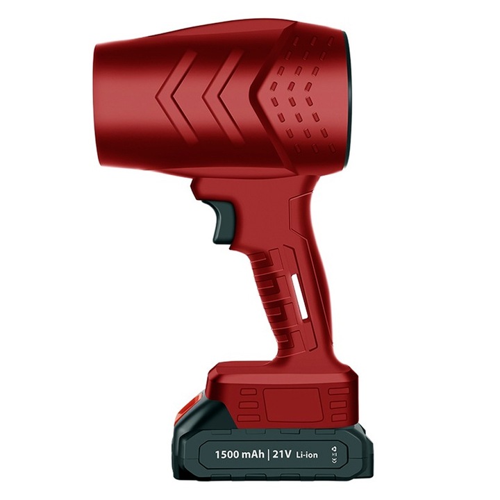 Suflanta de Aer Multifunctionala, OPTIM SOLUTION, Portabila, Incarcare Auto, pentru Iarna, Masina, Indepartare Zapada, Frunze, 1500 mAh, Viteza de Rotatie 25000 RPM, 2 Baterii de Li-Ion si Incarcator, Buton Lateral, Dublu Acumulator, Rosu